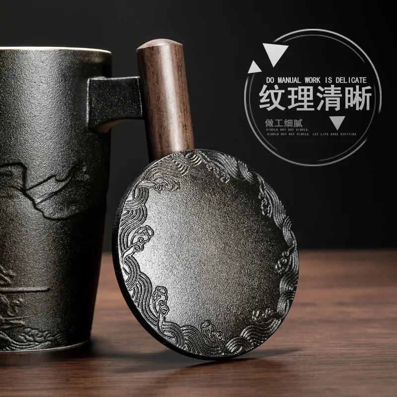 Japanese Vintage Ceramic Strainer Tea Cup Mug with Lid Wood Handle Office Tea Water Mugs