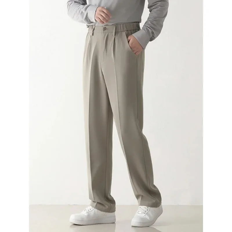 

Spring and Autumn Leisure Pants Men's Korean Fashion Stretching Polyester Loose Dropped Pants Straight Leg Suit Pants