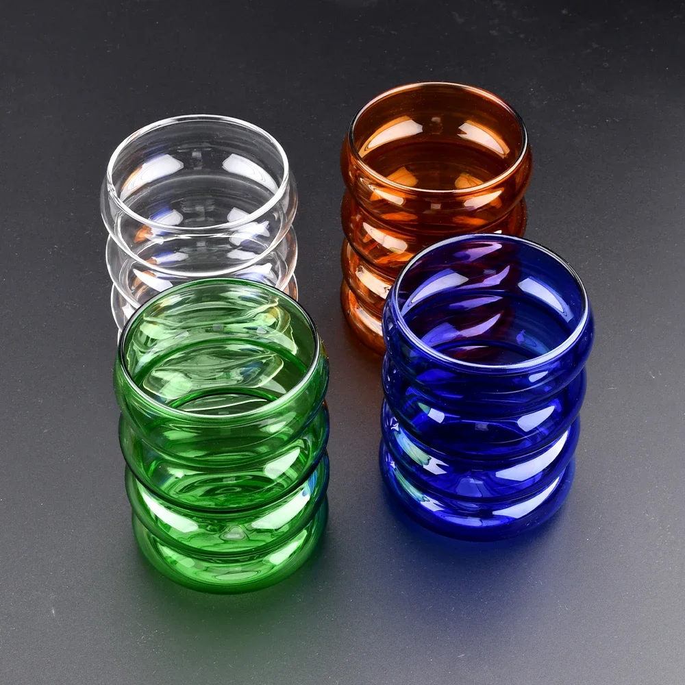 Creative Glass Cup Wave Shape Glass Cup Coffee Milk Cup Transparent Glasses Ice Juice Mug Home Water Glasses Ripple Mug