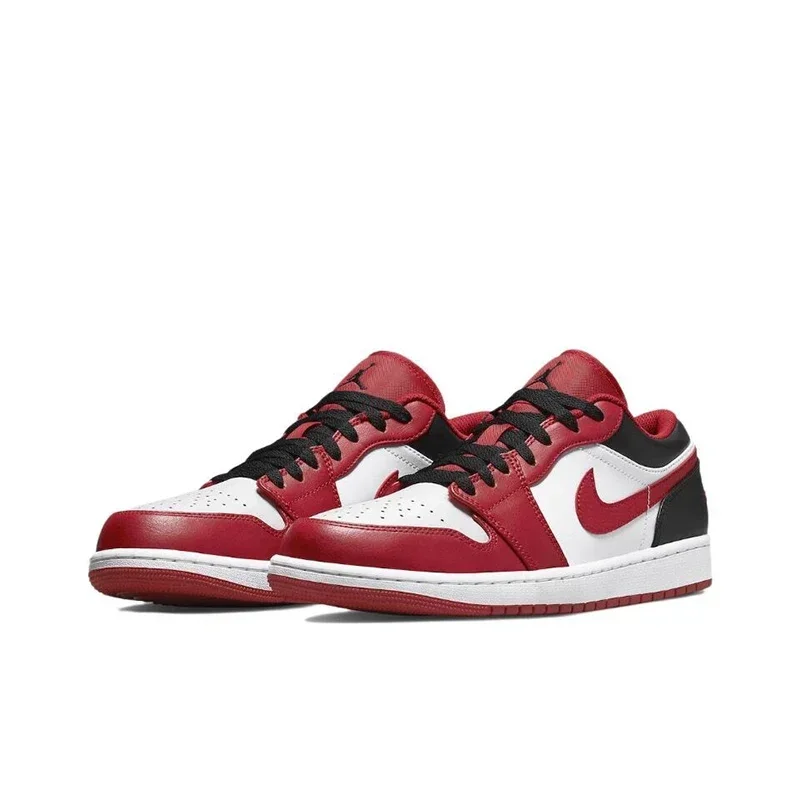 Original Air Jordan 1 low "Red Anti-Slip Low Top Retro Basketball Shoes Men's Sneakers Red and White and Black 553558-610