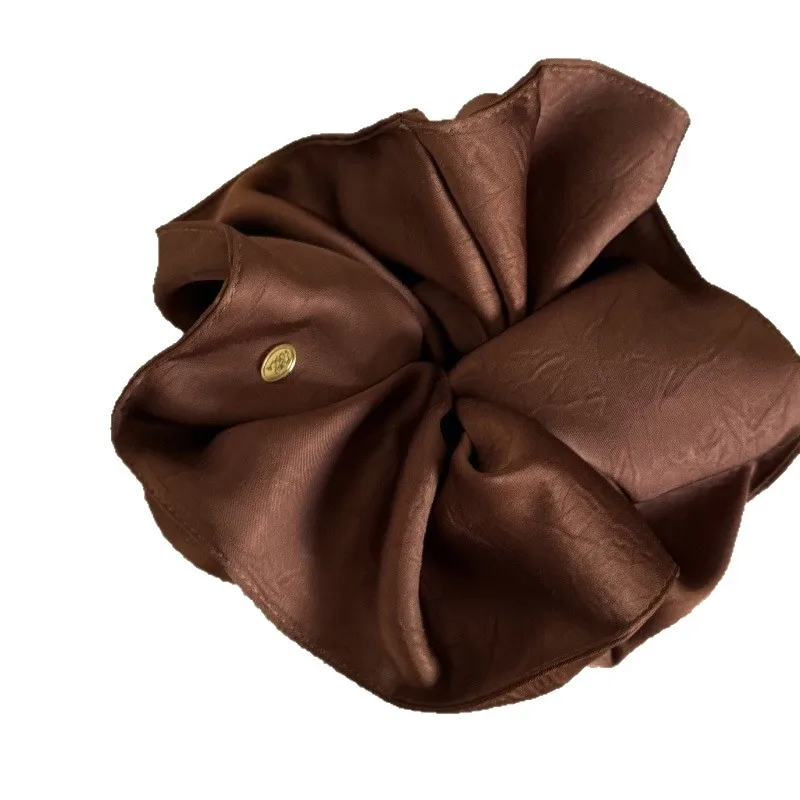 French Texture Lock Edge Small Gold Label Satin Scrunchie Hair Tie High-end Bun Hair Rope New Style