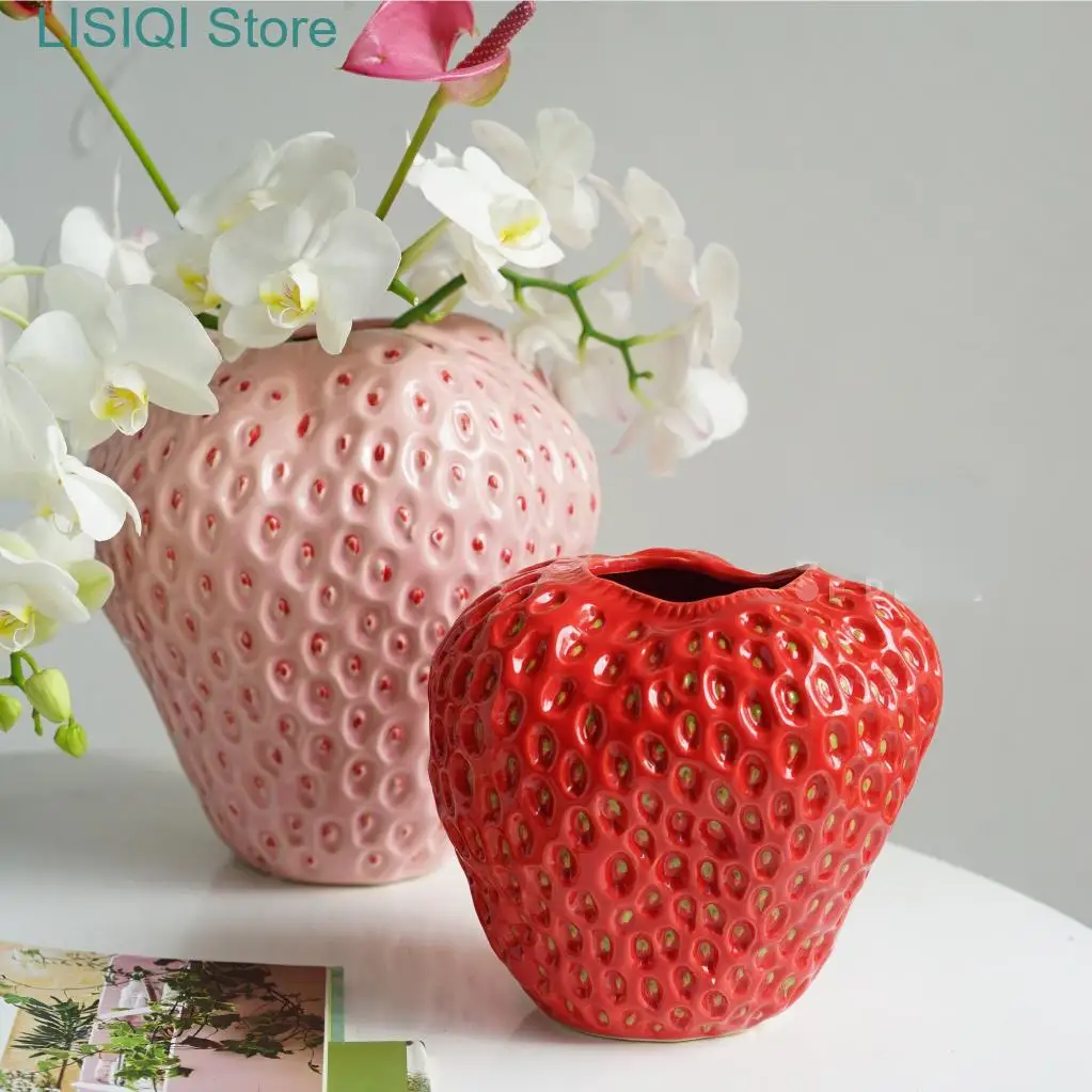 Ceramic Strawberry Vase for Flower Arrangement, Flower Pot, Artificial Fruit, Terrarium Accessories, Home Decoration, New