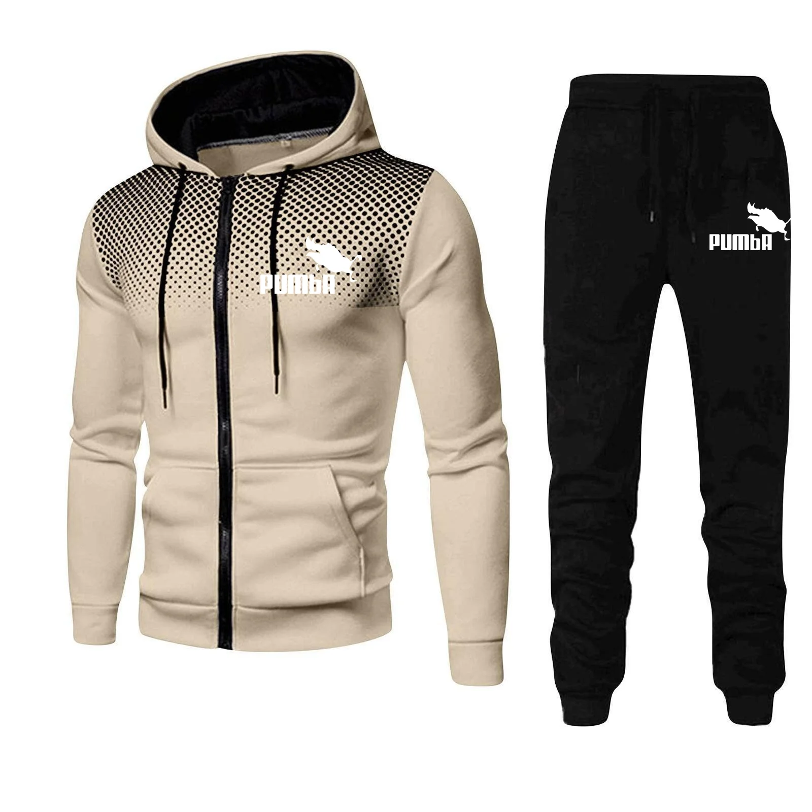 Fashion Print Tracksuit for Men Zipper Hooded Sweatshirt and Sweatpants Two Pieces Suits Male Casual Fitness Jogging Sports Sets