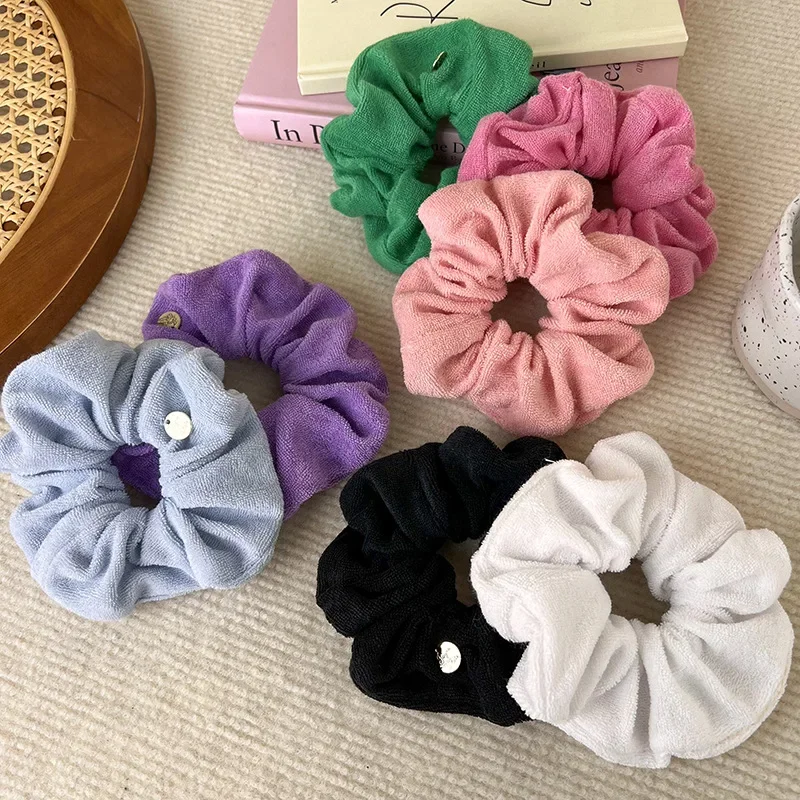 Solid Soft Plush Wide Head Rope Womens Girls Ponytail Holder Hair Tie Fluffy Rubber Band Towel Fabric Hair Band Hair Accessories