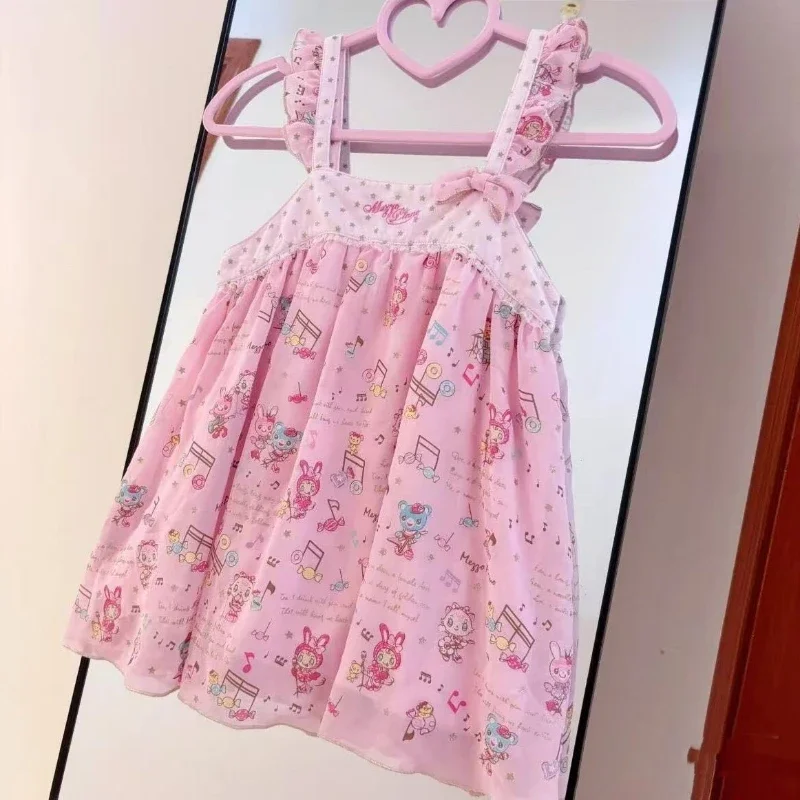 

Летний Y2k Эстетический розовый жилет Лолиты с японским мультяшным принтом Sweet Kawaii Cute Tank Harajuku Женские майки с открытой спиной и рюшами и бантом