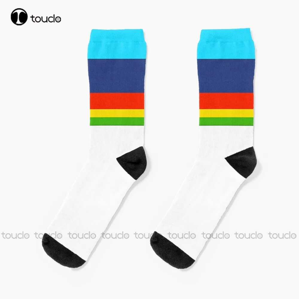 Inverted Retro Block Colors 3.0 Starcourt Mall Starcourt Stripes Rainbow Multicolored Retro 80S Socks White Long Socks Funny