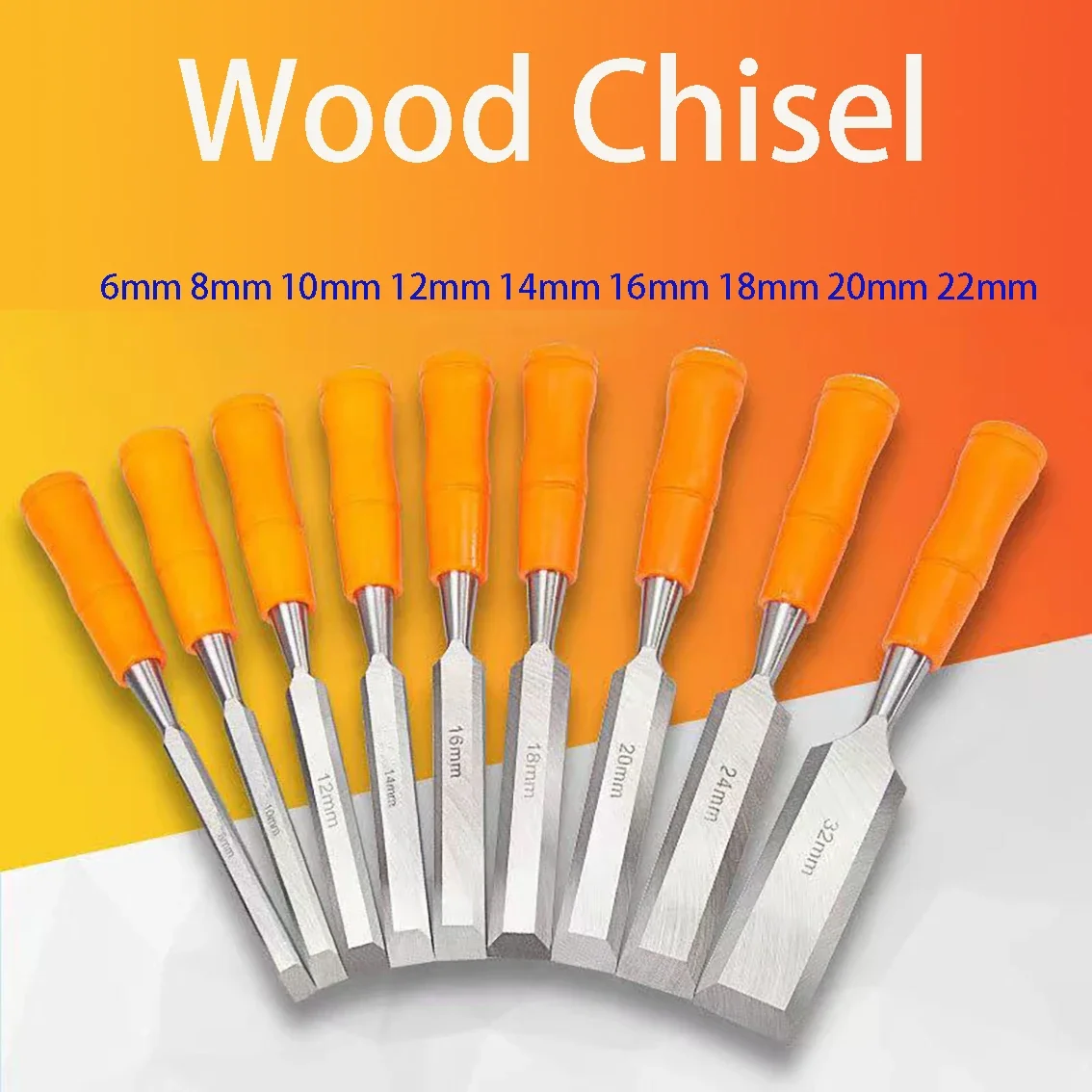 1Pcs 6~22mm Wood Carving Chisel High Carbon Steel Orange Red Handle DIY Sculpture Flat Shovel for Furniture Making Root Carving