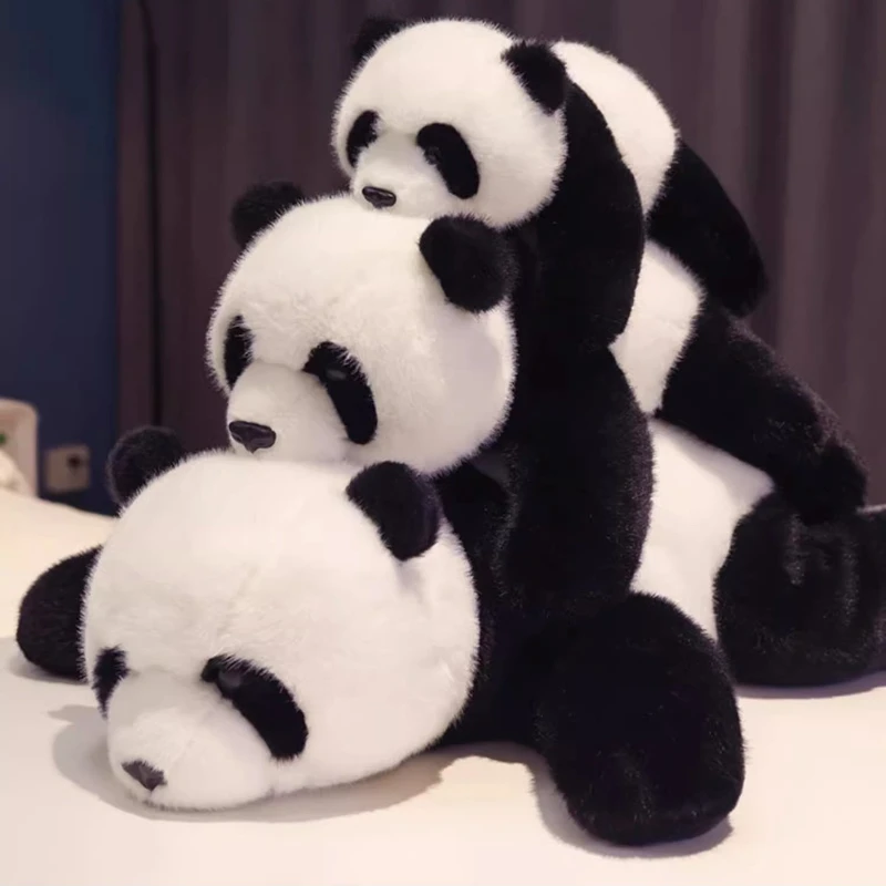 Simulazione Realistica Fluffly Zoo Panda Morbido Peluche Simpatici Orsi Peluche Bambola Lie Prorone Giocattoli Divertenti per Ragazze Regali Di Compleanno
