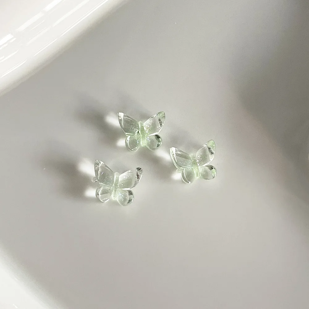 -Mariposa de gasa, Pixies vidriados de hielo, joyería de resina con purpurina, mariposa pintada transparente, accesorios acrílicos, baratijas para puntas de uñas 404