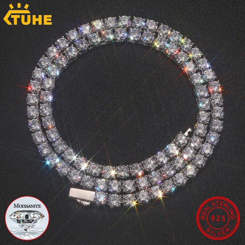 

TUHE With Certificate Moissanite Tennis Necklace 925 Sterling Silver For Women Men Hip Hop Jewelry Custom Tennis Chain Necklace
