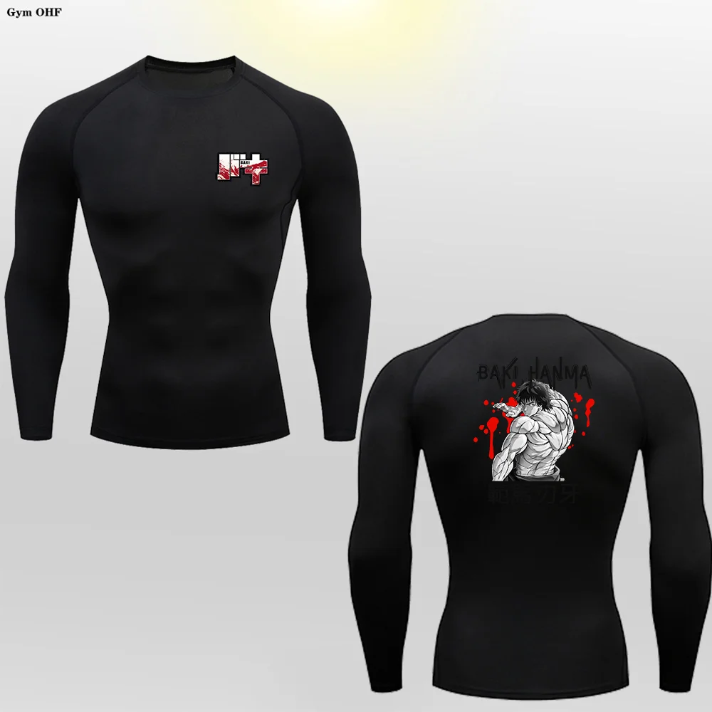 

Baki Tight Men's T-shirt Anime Printed Theme Top Quick Drying Compression Rashguard Long Sleeves Sportswear GYM MMA Training Tee