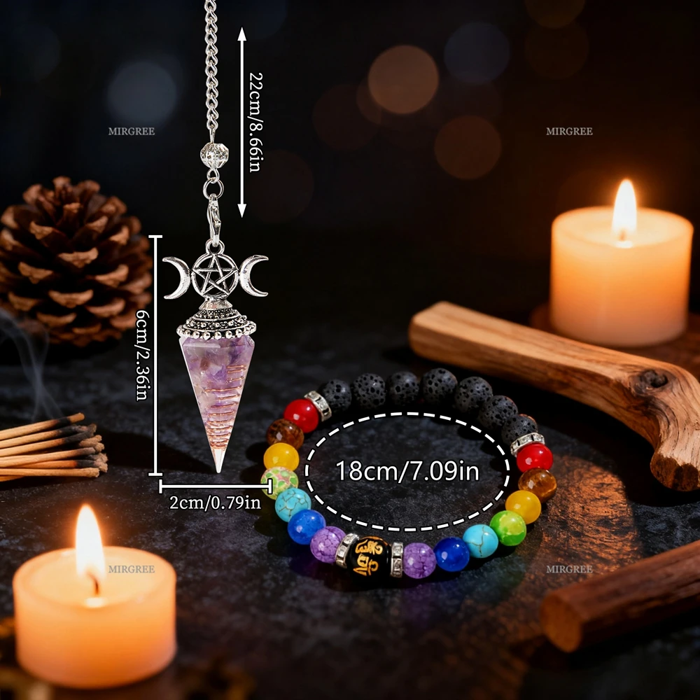 2pcs Healing Chakra Bracelet and Pendulum Kit for Spiritual Growth, Meditation, and Spiritual Energy