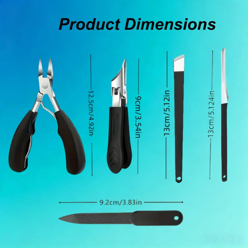Stainless Steel Ingrown Toenail Clipper 1/5Pcs Set Home Foot Care Kit Heavy‑duty Thick Toe Nail Trimmer Nail File Cuticle Cutter