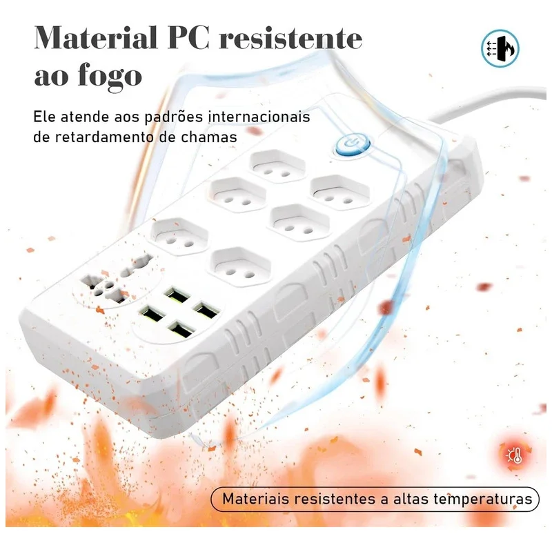 extensão tomada,filtro de linha,extensão elétrica,tomada usb,plug,regua tomadas de energia,filtro de linha brasil,100-220V，10A