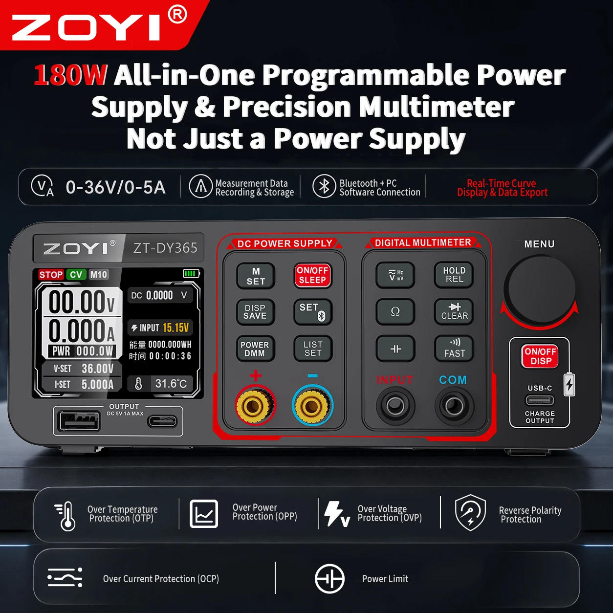 ZOYI DY365 Programmable DC Power Supply 180W High Precision Multifunction Power Bank 2-in-1 Multimete