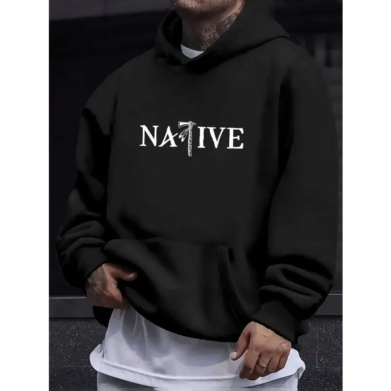 

Мужская повседневная модная толстовка с буквенным принтом «нодне», удобная и свободная, с карманом-кенгуру, хлопковый флис на все сезоны