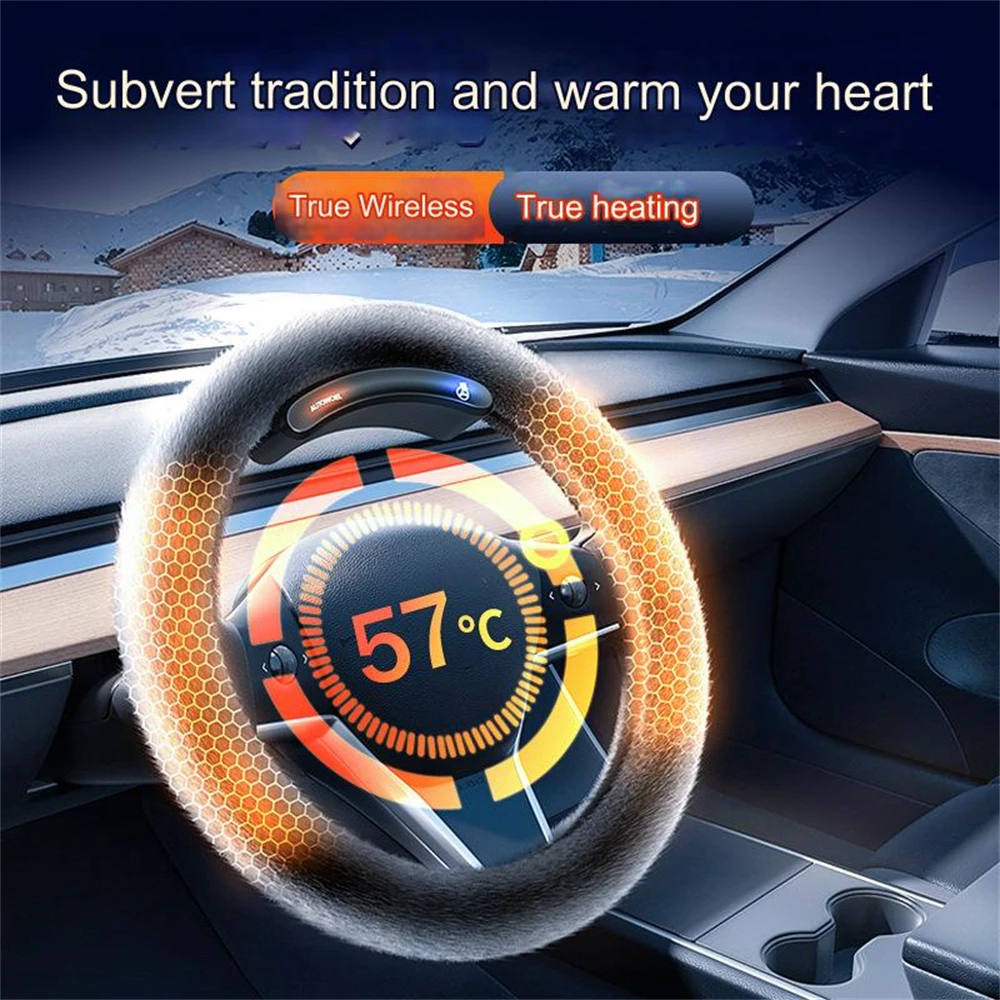 Wireless Steering Wheel Cover Heated Handle Cover Luxury Design Plush O D Cut Handle Winter Heating Wire in Steering Wheel 38cm