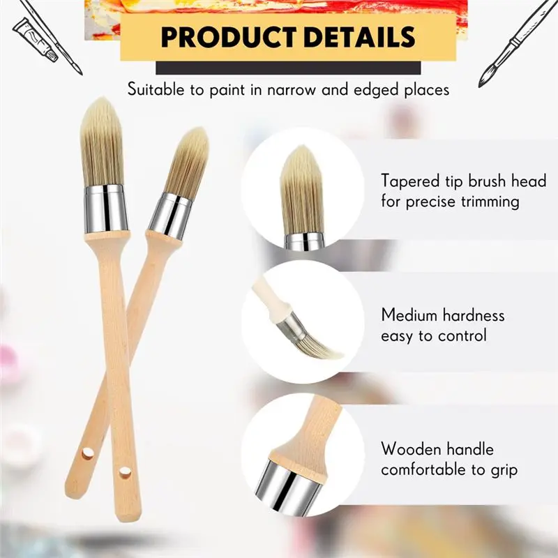 8 Pieces Trim Paint Brush with Wooden Handle Round Edge Painting Tool Paint Brushes for Corner House Wall Edges Art-A14I