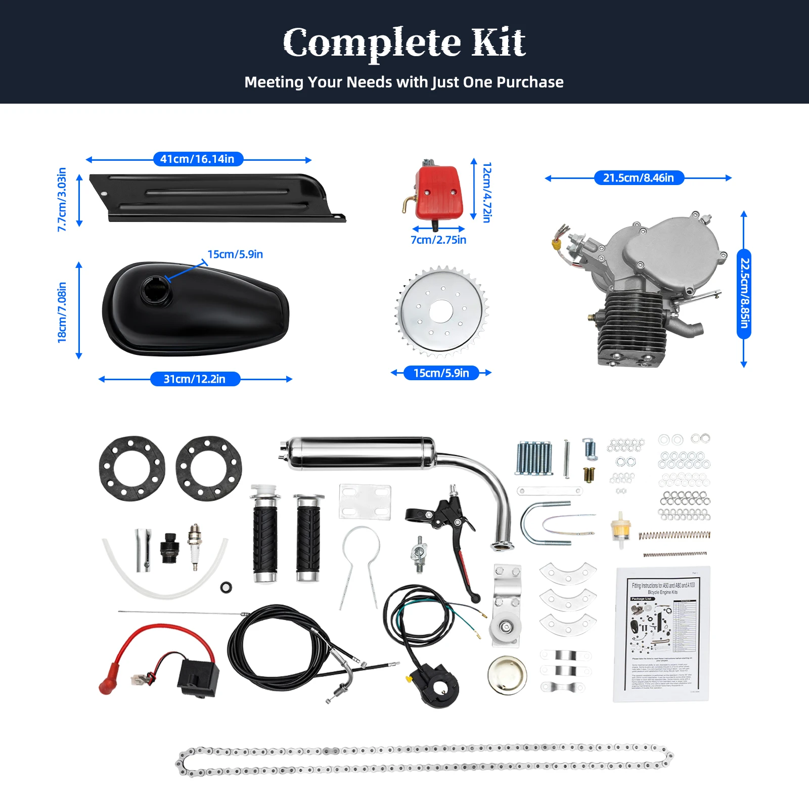 

100cc 2-Stroke Bicycle Motor Kit Full Set Upgraded Bike Motorized Petrol Gas Engine High-Quality Bicycle Motor Set 2024 NEW