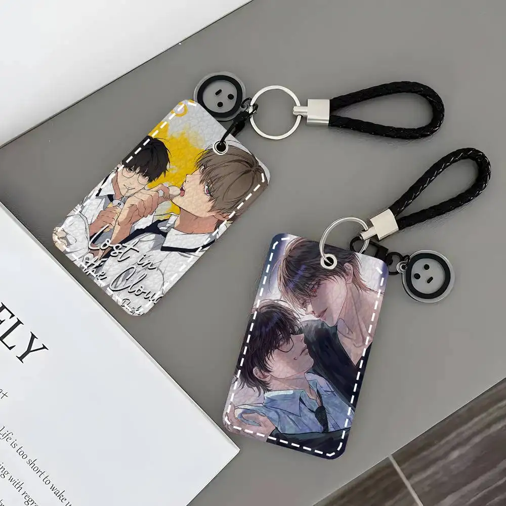 Lost In The Cloud Comics Card Case Keychain Access Card Bag Key Tag Ring Leather Card Holder Key Ring Access