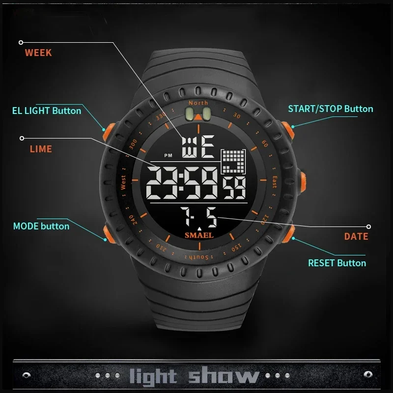 SMAEL Marke männer Digitale Uhren 2022 Luxus Wasserdichte Moderne Uhr Männliche Datum LED Chronograph Elektronische Armbanduhren 1237