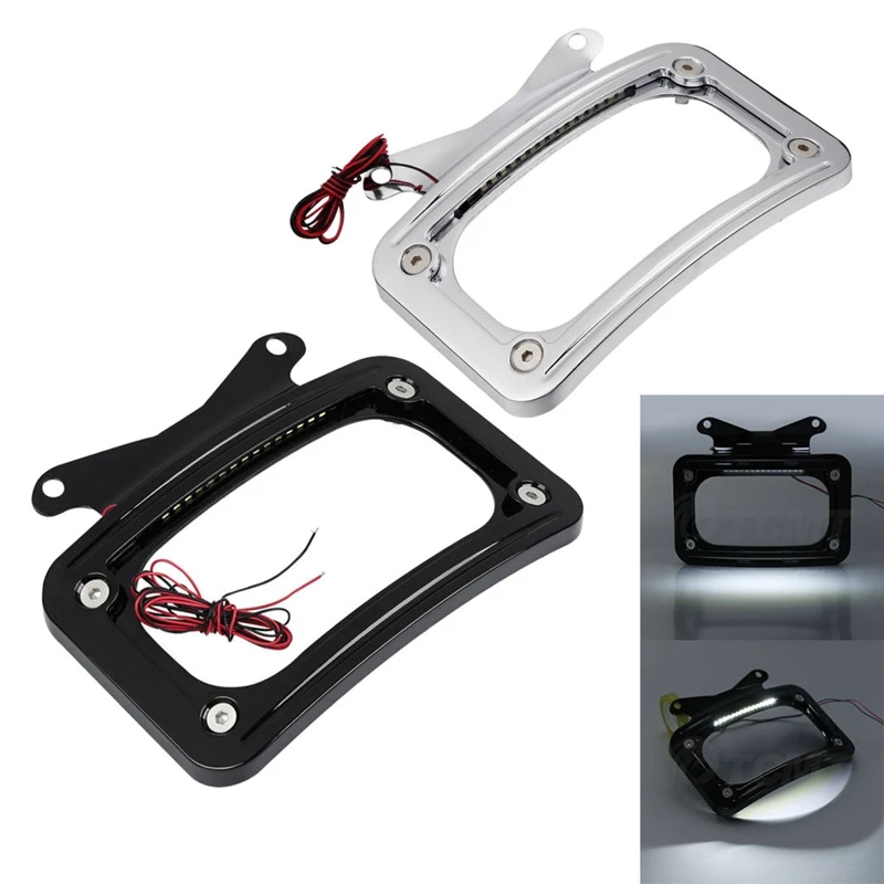 

Motorcycle Curved License Plate Mount Frame LED Running Light For Harley Road Street Glide FLHRXS FLHX FLTRX