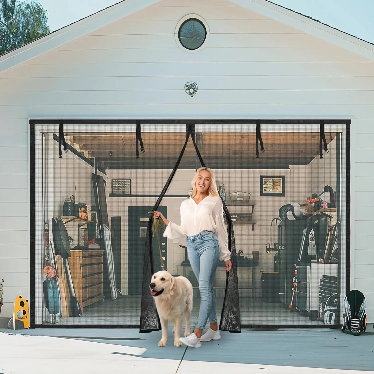 

8x8 Ft Magnetic Garage Screen Door, Heavy Duty Fiberglass Mesh, Easy Assembly for Animal Protection