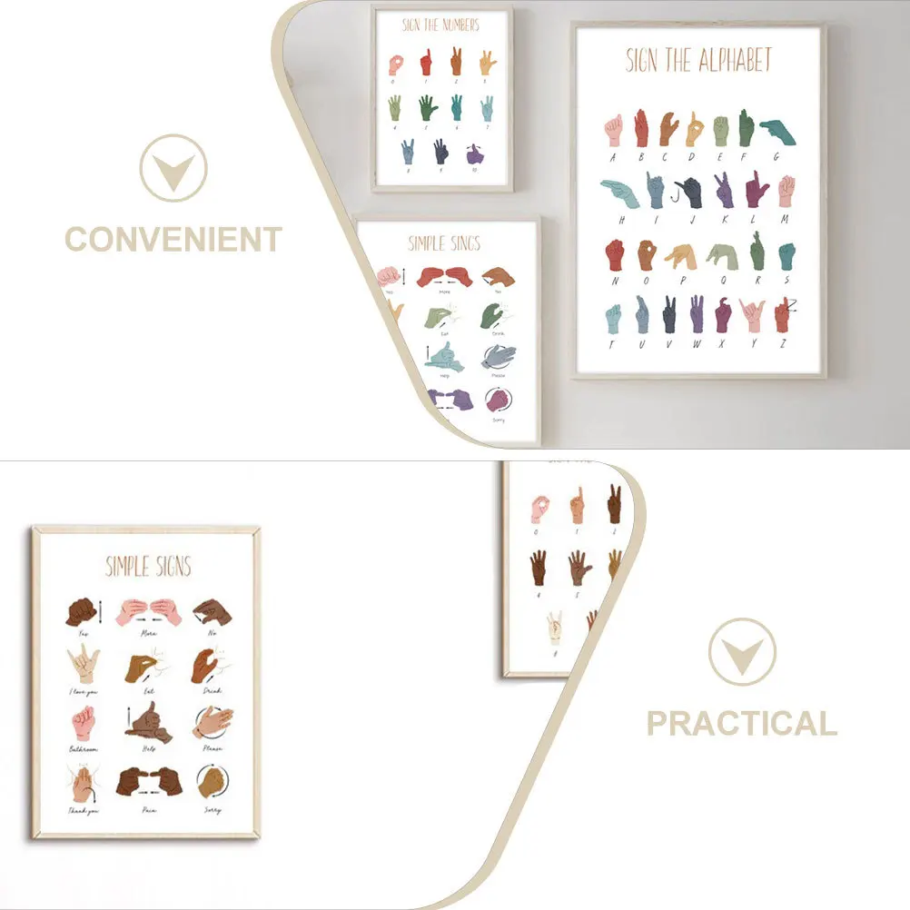 6 قطعة ملصقات تعلم اللغة اليدوية التعليمية جدار الفن لأرقام الأبجدية الرسم البياني ديكور الفصول الدراسية المعونة التعليمية #1