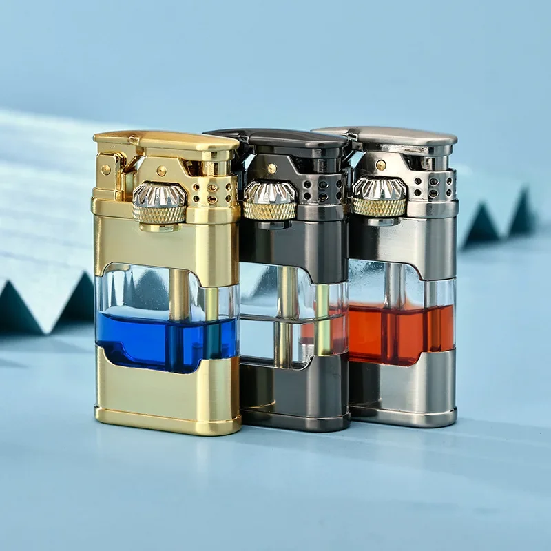 New Creative Side-slip Gear Linkage Ignition Kerosene Lighter Retro Visible Window Windproof Petroleum Lighter Cool Men Gifts