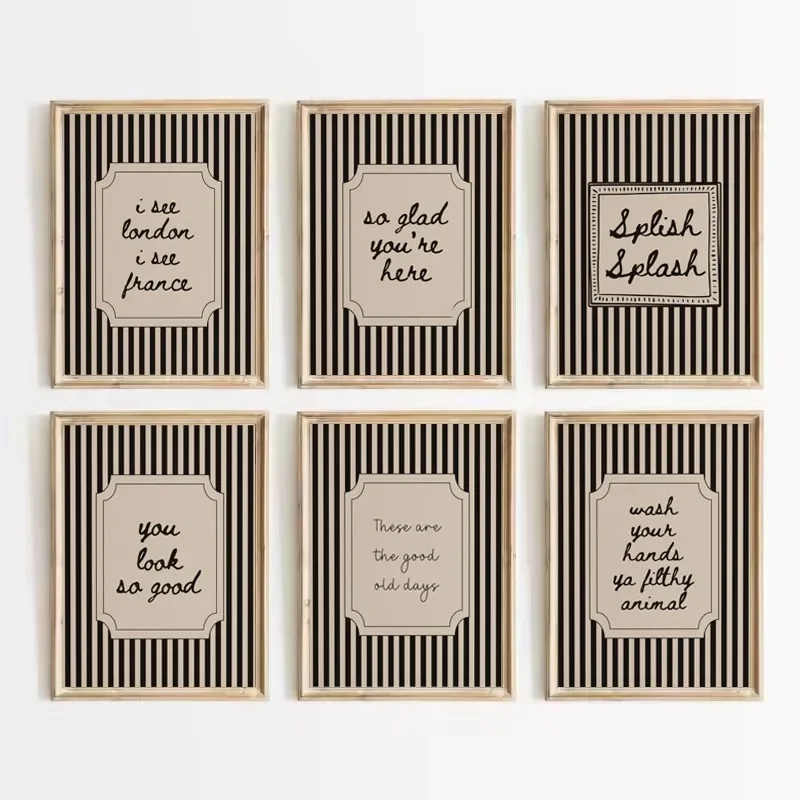 Retro Minimalist Black Striped Bathroom Quotes So Glad You're Here Poster Canvas Painting Wall Art Picture Home Toilet Decor
