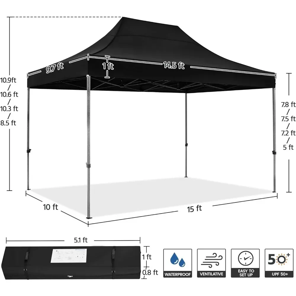 

l Heavy Duty Pop Up Canopy Tent, 10x15 Commercial Instant Shelter Tent, Outdoor Adjustable Canopy with Wheeled Bag 4 Sandbags