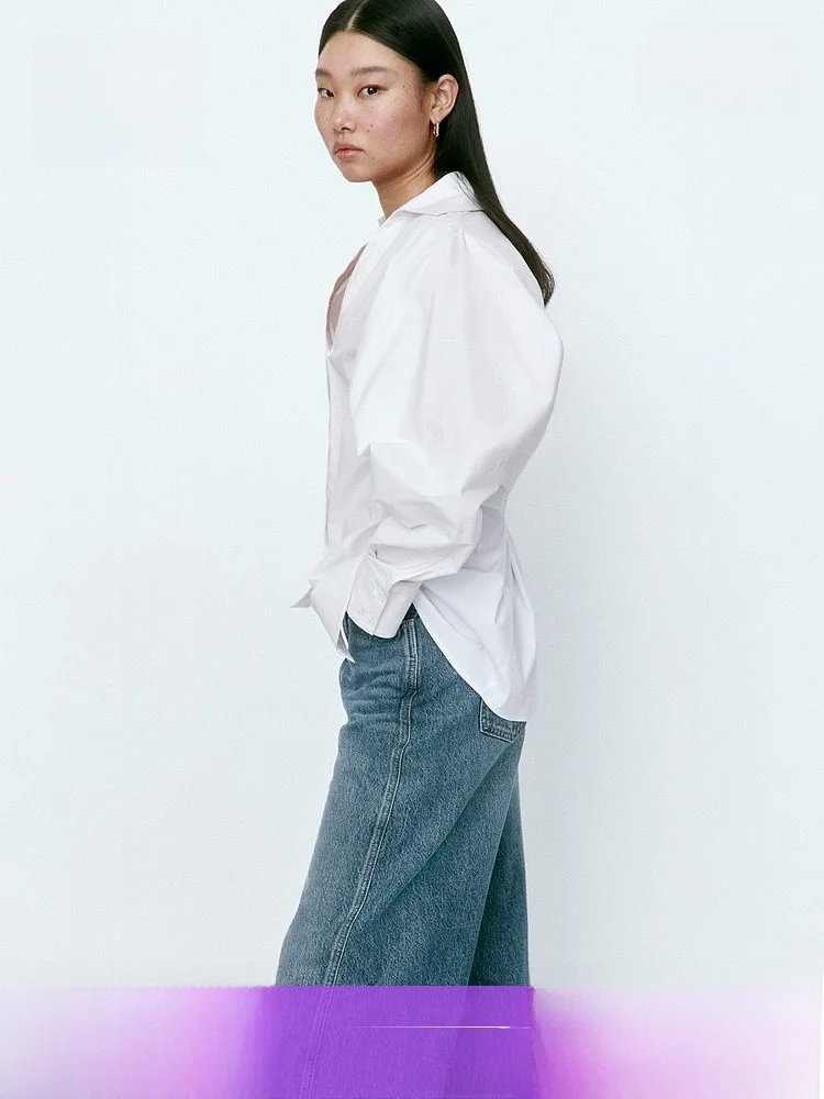 

H&M Women's Slim Fit Cotton Shirt Belted Style Long Sleeve Business Casual Fashion Spring Summer New Arrival 1342254