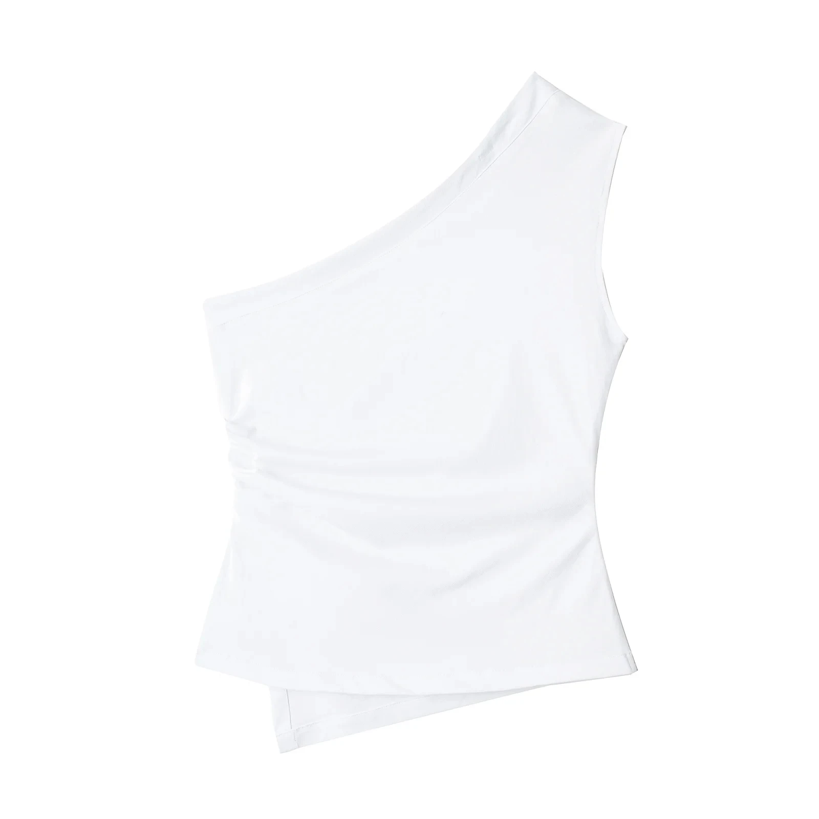 TRAF Off spalla Top bianco donna asimmetrico increspato Crop Top donna senza maniche camicette estive Streetwear corsetto canotta donna