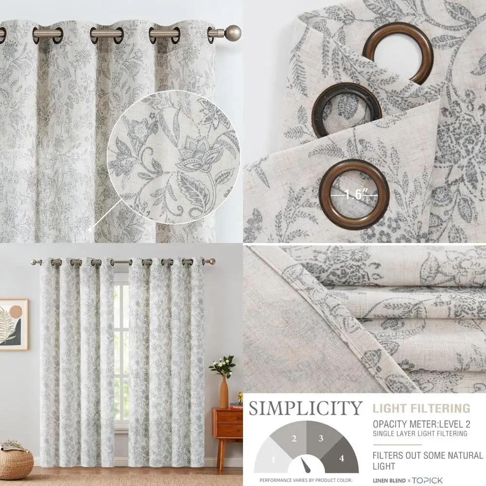 

Элегантные серые льняные шторы с цветочным принтом, 90 для гостиной, полупрозрачные шторы, идеально подходящие для спален в стиле кантри