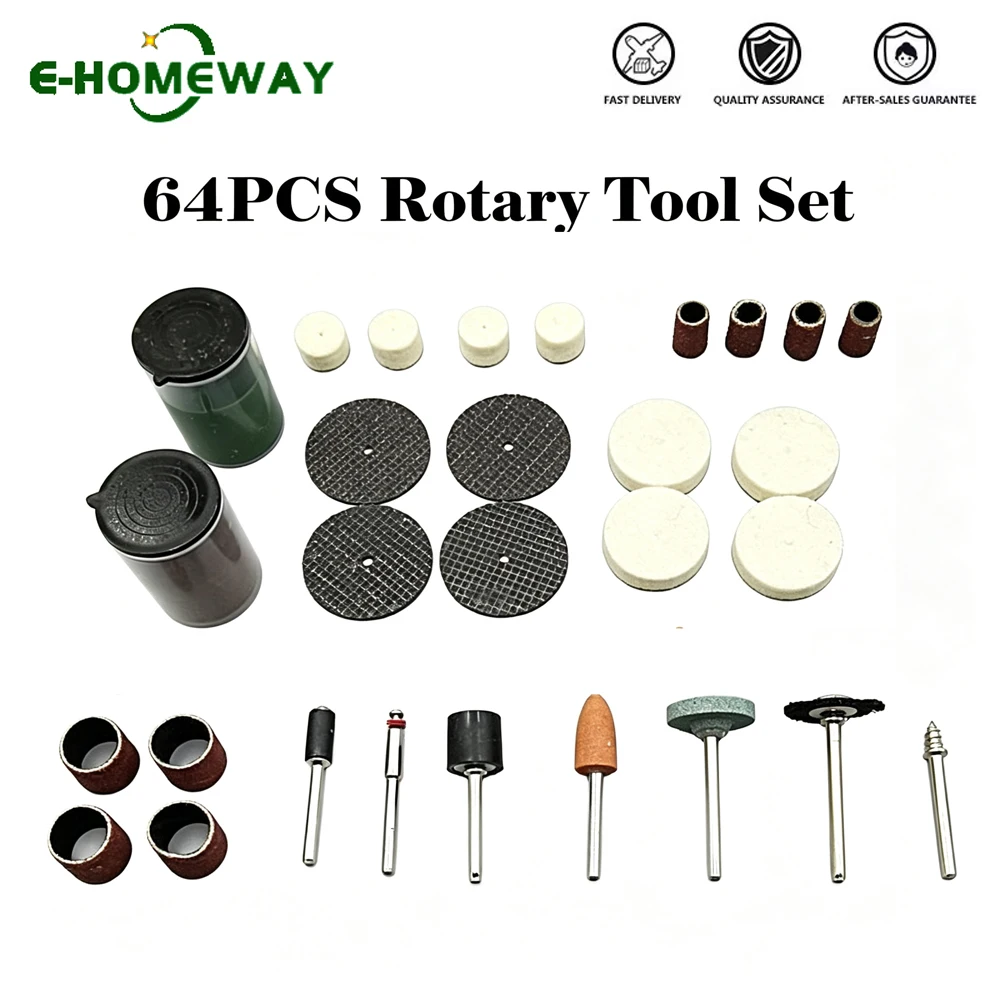 64PCS Abrasive Rotary Tool Accessories Set Electric Mini Drill Bit Kit Felt Cut-off Wheels for Sanding Polishing, Dremel DIY