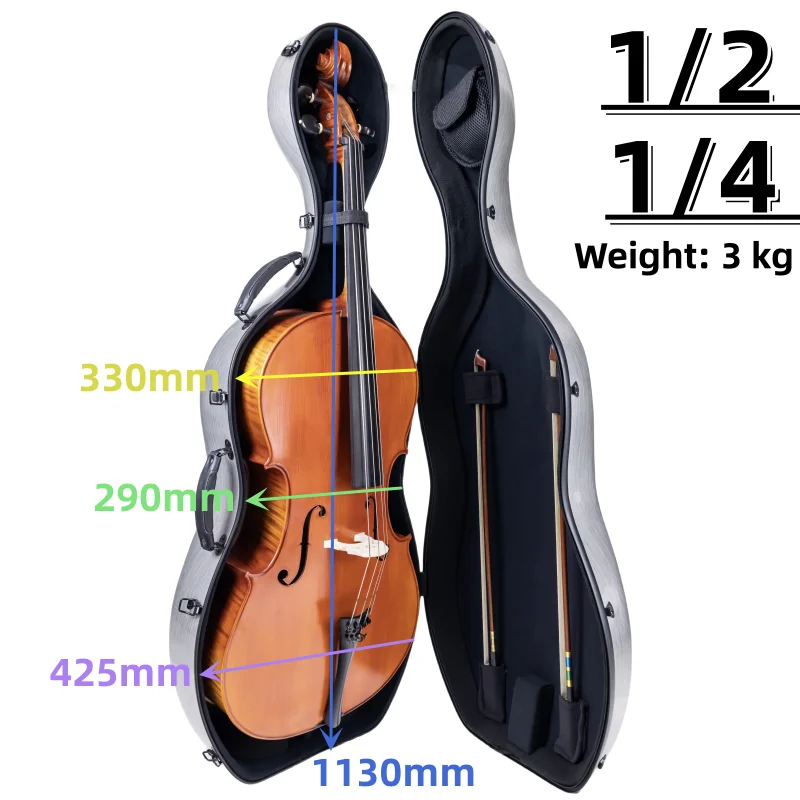 Carbon fiber 1/2 1/4 Cello case High quality backpack Hard cello Case Cello Box 3kg And give gifts