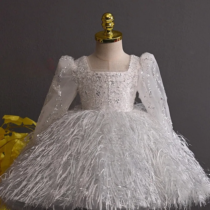 Kids Girls Long Sleeve Vintage Pageant Wedding Celebration Evening Reception Princess Party Dress Elegant Formal Gown Birthday