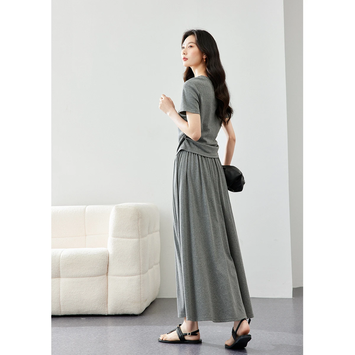 VIMLY Women Two Piece Set Summer Casual Cotton Short Sleeve T-shirt Elastic Waist Long Skirt 2026 Fashion Matching Outfit M7669 image 3