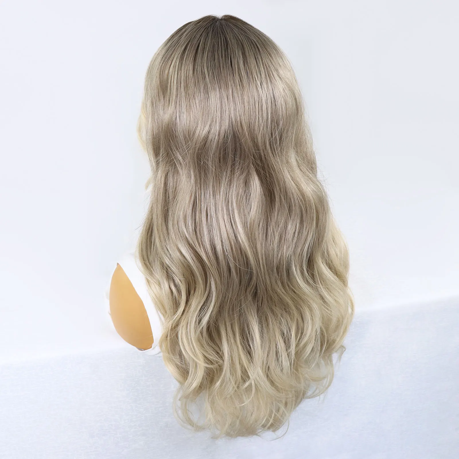 Creamy Blonde Highlight Color Wig Cosplay Natural Wavy Synthetic Hair Lace Front Wigs Dark Root 13X3 Frontal Lace Wigs For Women