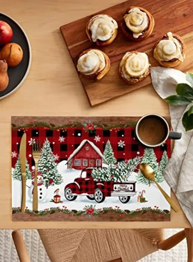Christmas Placemats Truck Placemats Placemats for Dining Table Placemats Set of 4 Heat-Resistant Washable Place Mats Kitchen