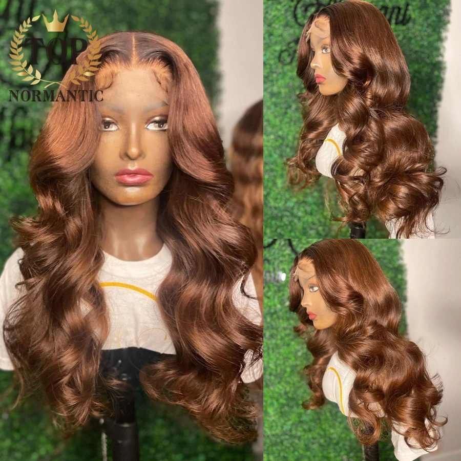 Topnormantic Brown Color Body Wave Wig with Preplucked Hairline 13x6 Lace Front Remy Brazilian Human Hair Wig for Women