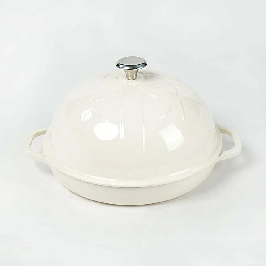 

Cast Iron Bread Oven with Cloche Lid Dia. 11.8inch 30cm 2qt Sourdough Baking Pan Enameled Oyster White