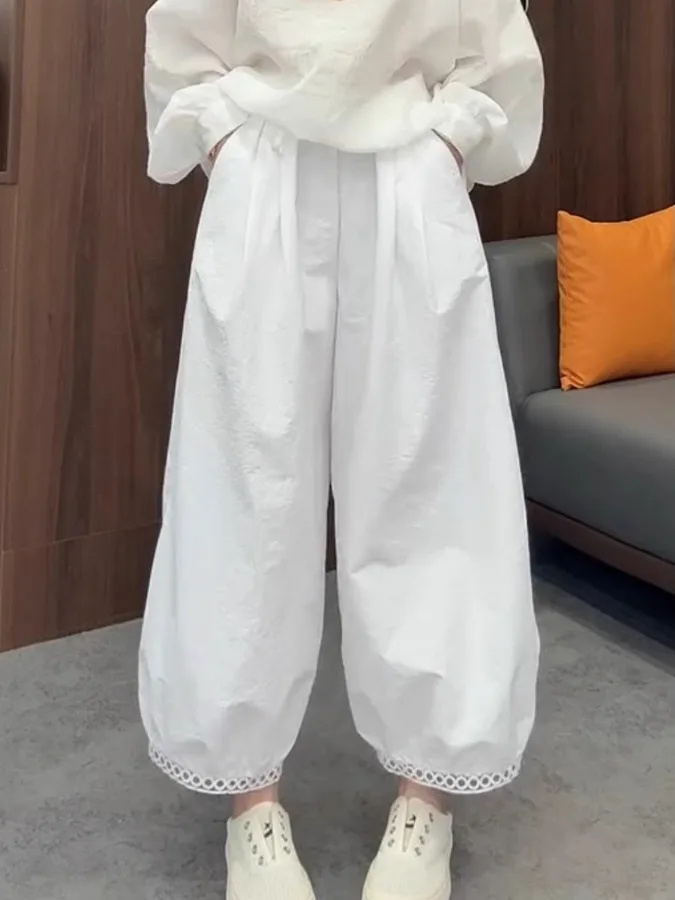 سراويل نسائية صيفية عالية الخصر مقاس كبير سراويل فانوس رفيعة غير رسمية فضفاضة بخصر مطاطي تسعة نقاط سراويل تنحيف متعددة الاستخ...