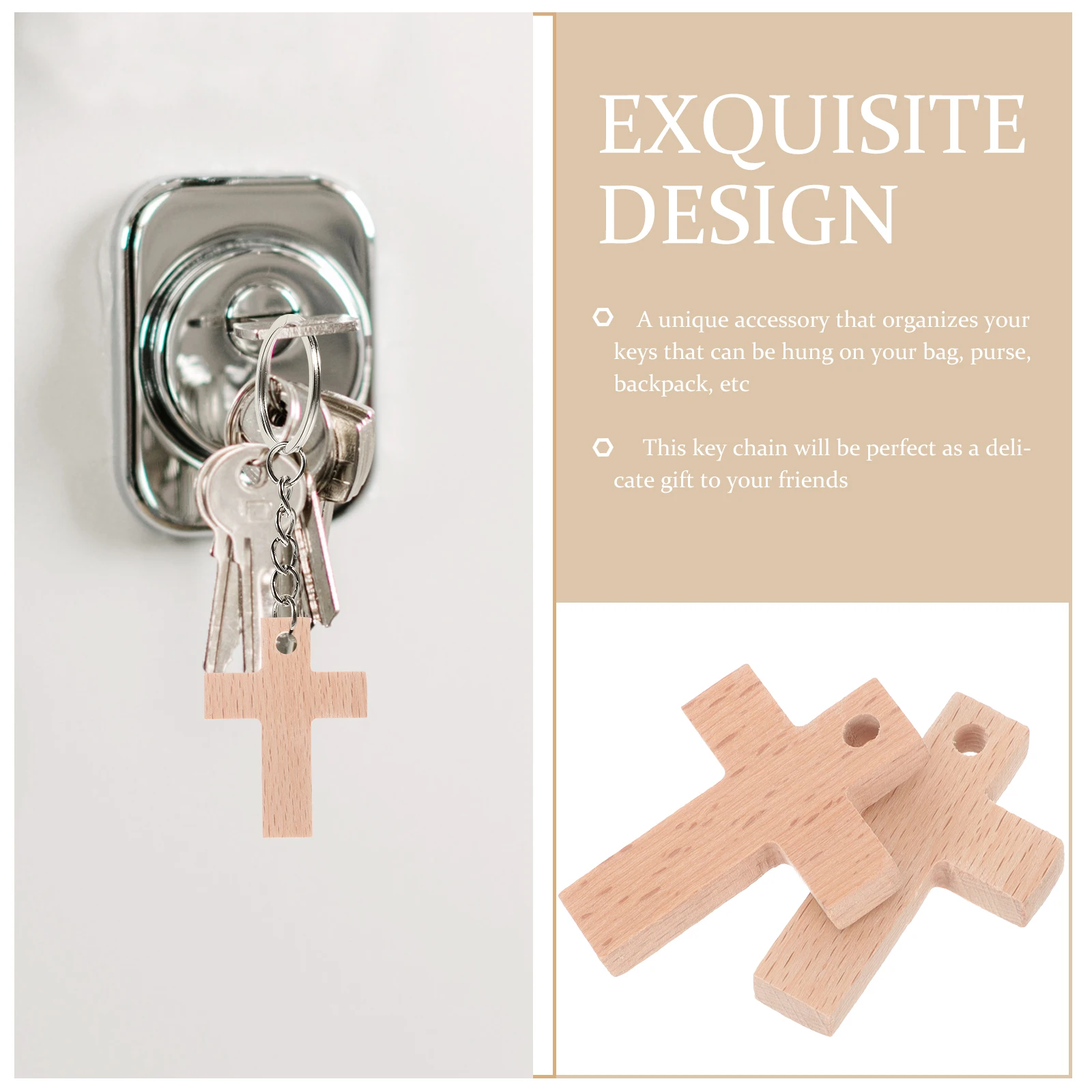 

9 Pcs Cross Pendant Wooden Key Charms for Crafting Christmas Keychain Keychains Natural Miss