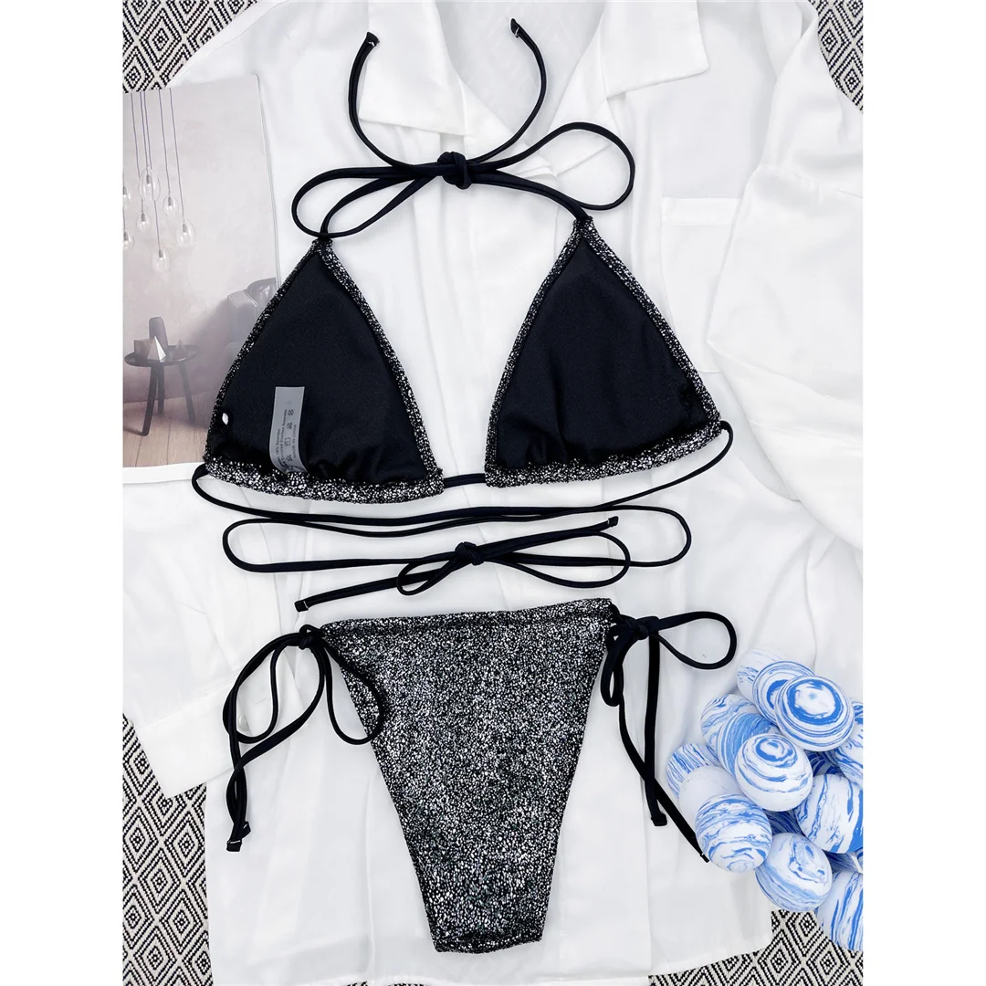 Glitzernder, funkelnder, umlaufender Mini-Bikini, Damen-Badebekleidung, zweiteiliger Bikini-Set, Badeanzug, Badebekleidung, Schwimmbekleidung V3759 – Detail 24