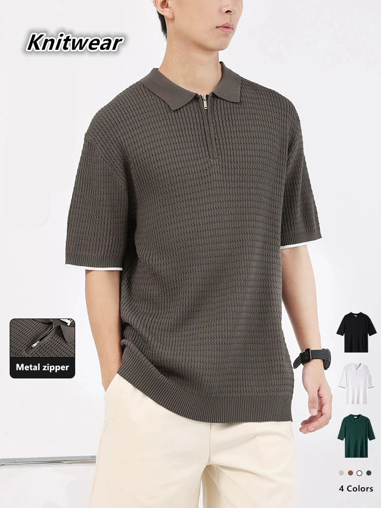 

Трикотаж, дышащие рубашки поло для мужчин, металлическая молния, большие размеры, летние качественные хлопковые рубашки, эластичные, свободные, Camisas De Hombre