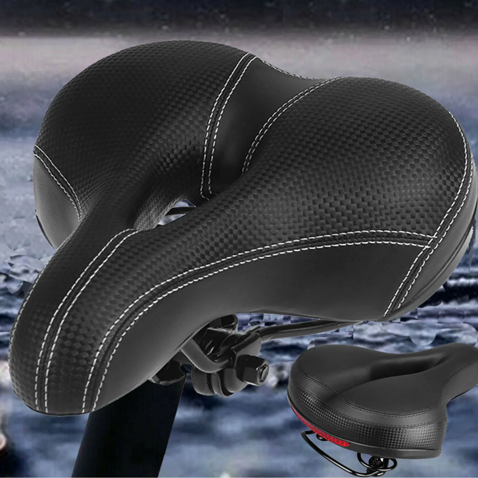 

Bike Saddle Ergonomic 3D Groove Design Thick Perforated Sponge Padding Super-Fine Fiber Cover Dual Rubber Spring