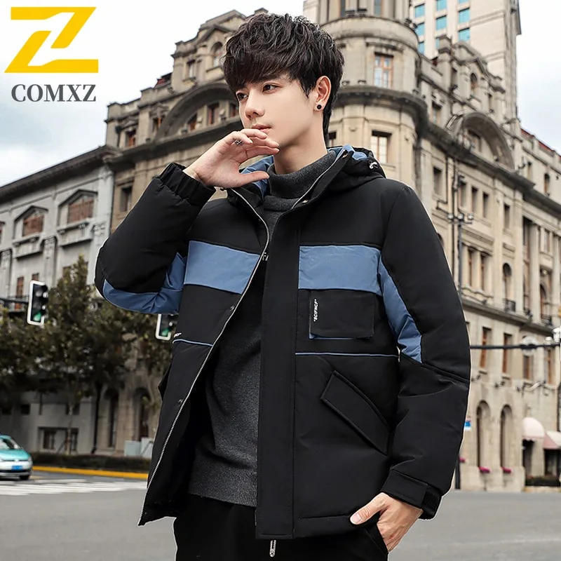 COMXZ 2025 Luxury Men Down Jacket Stand Collar Splicing Urban Adventure Windproof Coat Fashion Street Thicken Warm Winter  Coat