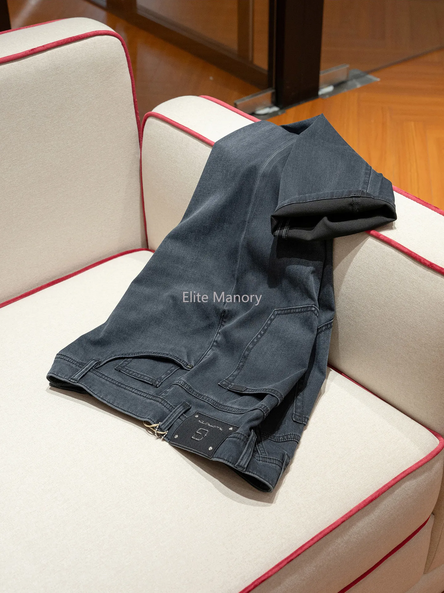 

[8 ounces enzyme wash] Black label elastic, comfortable and breathable, men's high-end thin straight jeans