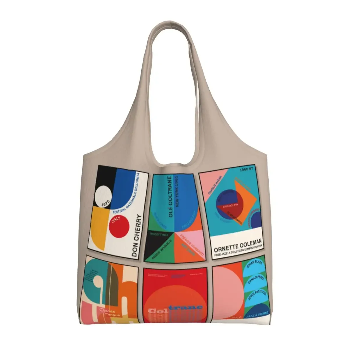 Custom Bauhaus Style Poster Canvas Shopping Bag Women Reusable Big Capacity Grocery Minimalist Shopper Tote Bags Handbags